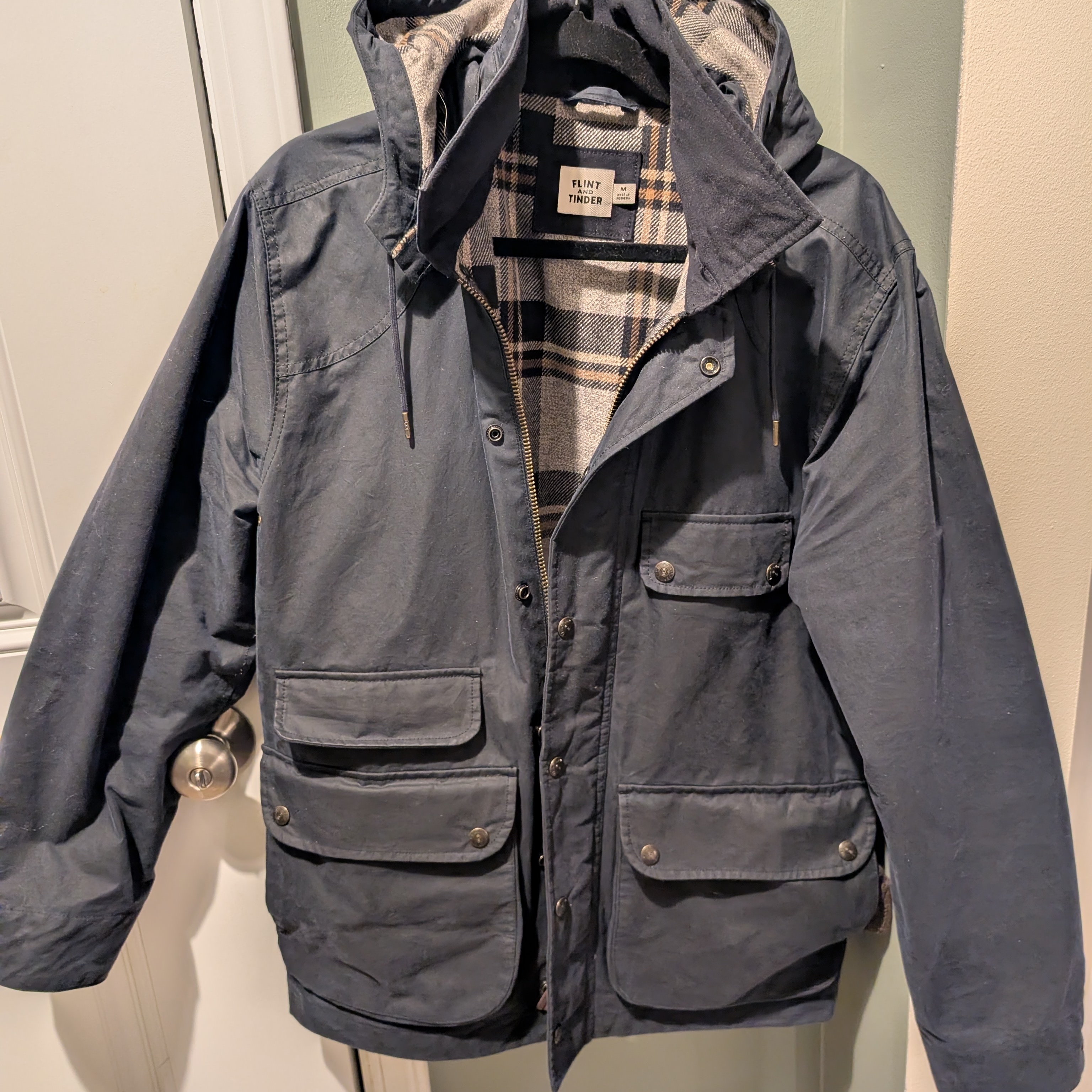Flannel Lined Waxed Hudson Jacket By Flint & Tinder